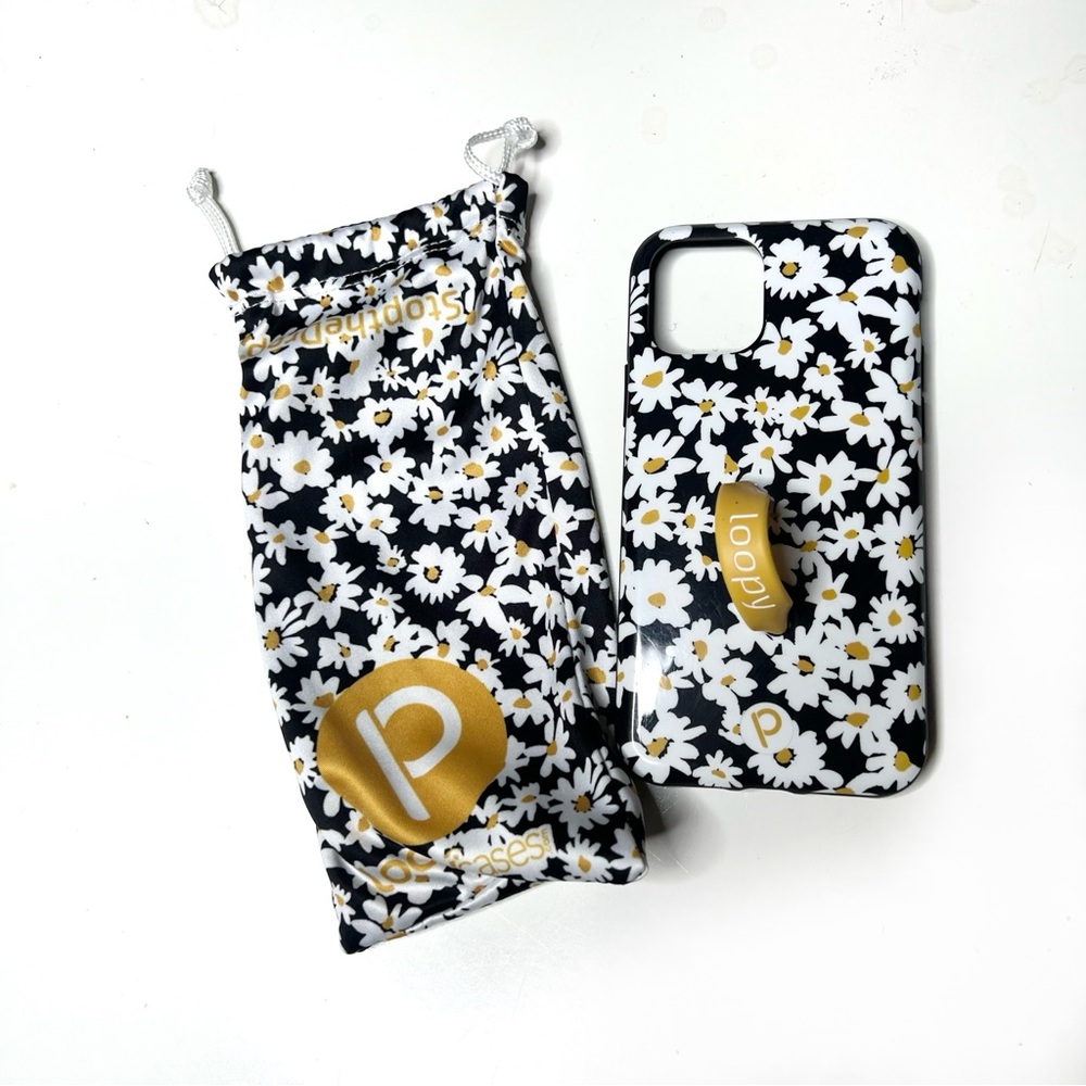 Loopy Case iPhone 11 Pro Daisy Floral Glossy Righty w Pouch Grip Case
